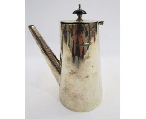 Edward VII silver chocolate pot, Chester 1906, Vale Bros &amp; Sermon, of plain inverted tapering form with ebony handle and 