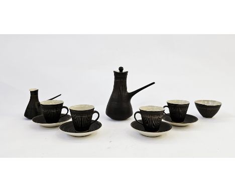 Dame Lucie Rie DBE (Austrian/British, 1902-1995)  A stoneware coffee service for four, circa 1955, impressed LR seal marks, g