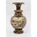 Japanese Late Meiji period (1868-1912) blue-ground globular Satsuma vase, finely painted and gilt