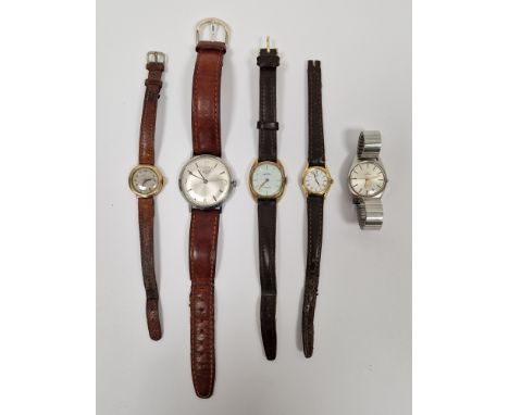 Five various wristwatches, comprising: a gentleman's Longines stainless steel wristwatch, a Lady's Omega wristwatch with expa