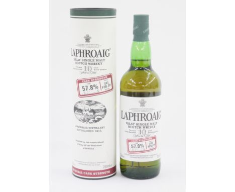 Laphroaig Islay 10 year old single malt scotch whisky cask strength, batch 001 bottled February '09, 57.8% vol 70cl, in origi