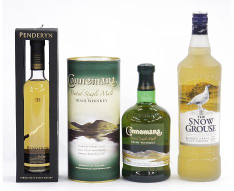 Connemara peated single malt Irish whiskey, 40% vol 70cl, in original box, together with Penderyn single malt Welsh Aur Cymru