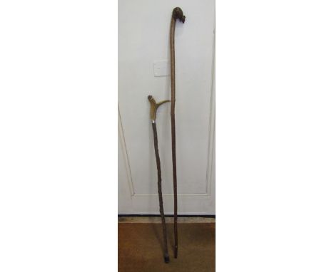 Walking stick with carved terminal modelled as a mouse and another with horn handle (2)&nbsp;Condition Report