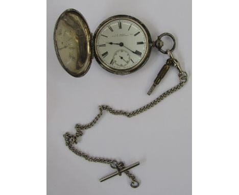 Silver full hunter pocket watch, the enamel dial inscribed for JW Benson, 58 &amp; 60 Ludgate Hill, with Roman numerals and s