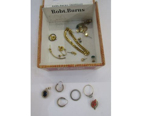 9ct gold small signet ring&nbsp;(broken), quantity gold-coloured metal earrings, other gold-coloured metal and gilt jewellery