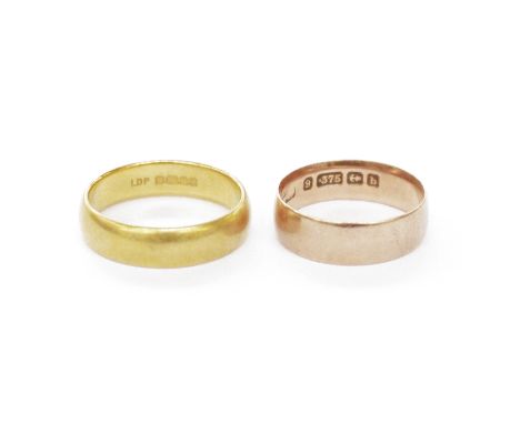 22ct gold wedding ring, finger size O, approx. 5.5g, and a 9ct gold wedding ring, finger size L, approx. 2.1g (2)&nbsp;