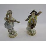Pair of Meissen figures of a gallant and companion, circa 1880, blue crossed swords marks,