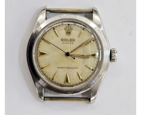 1950's Rolex Oyster steel cased shock-resisting gentleman's wrist watch, ref 6082,&nbsp;the champagne dial with raised baton 