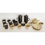 Studio pottery coffee set by Dennis Lacey for Fownhope Pottery, with black glaze, consisting of
