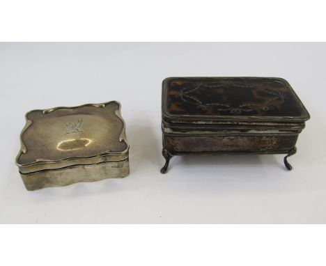 Edward VII silver and tortoiseshell table jewellery box, Birmingham 1909, Synyer &amp; Beddoes, of rectangular form with piqu