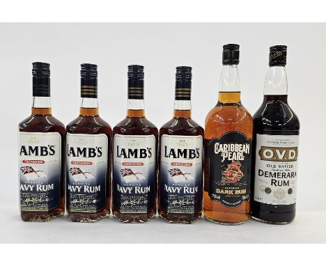 Four bottles of Lamb's Imported Genuine Navy Rum, 70cl 40% vol, together with a bottle of Caribbean Pearl Superior Dark Rum 1