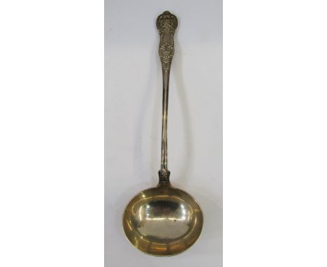 Victorian silver soup ladle, London 1860, The Portland Co, Queen's pattern, 34.5cm long, 9.81ozt