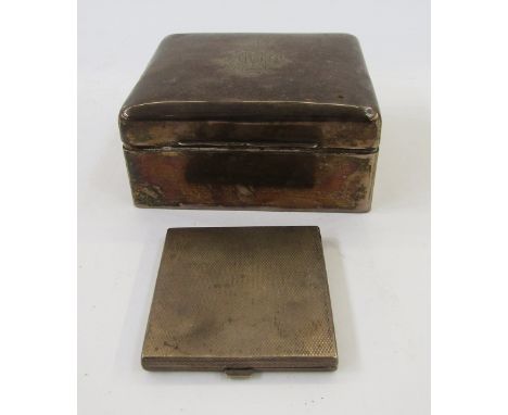 Victorian silver cigarette box, London 1897, maker JHW, of square plain form, the lid engraved with initials, 10cm diameter, 