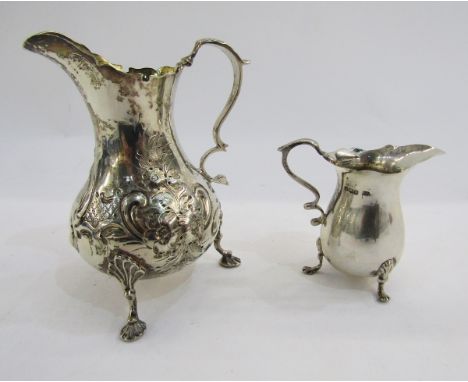 Victorian silver cream jug, baluster shaped, floral repousse, London 1858, 11.5cm, 4ozt, maker Edward Joseph, and a miniature