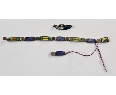 Art Nouveau silver and enamel brooch&nbsp;by Charles Horner, Chester 1908, of sinuous design, and a silver and enamel bracele