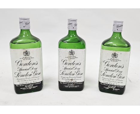 Three vintage bottles of Gordon's Special Dry London Gin, c.1970's/early 80's, 'The heart of a good cocktail' each 36 2/3fl o