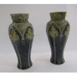 Pair Doulton studio stoneware vases, inverse baluster shape, having jewelled and tubelined