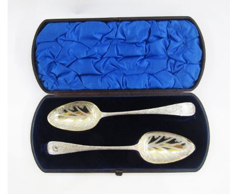 Pair George III silver and parcel-gilt tablespoons, London 1794, maker William Sumner, each having gilt bowl interior and eng