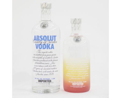 Absolut vodka duty free bottling,&nbsp;1L, 40% vol, together with Absolut peach flavoured vodka 700ml 40% vol (2)