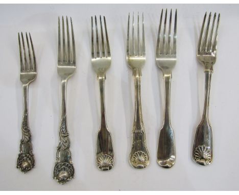 Victorian silver table fork by Gilbert Marx, London 1896, having elaborate scallopshell, thread and foliate handle with match