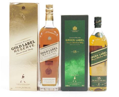 Johnnie Walker green label blended malt Scotch whisky, 15 year old, 43% vol, 70cl, in original box, and a Johnnie Walker gold