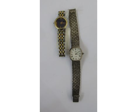 Lady&rsquo;s Omega stainless steel wristwatch with blue face and a lady&rsquo;s silver Omega wristwatch (2)&nbsp;Condition Re