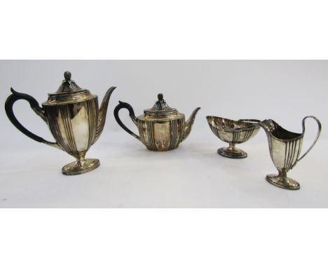 Early 20th century EPNS tea and coffee four piece service comprising tea pot, coffee pot, milk and sugar, each of oval form w