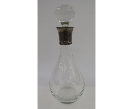 Carr's of Sheffield glass decanter and stopper with silver collar,&nbsp;Sheffield 2001, 31.5cm high