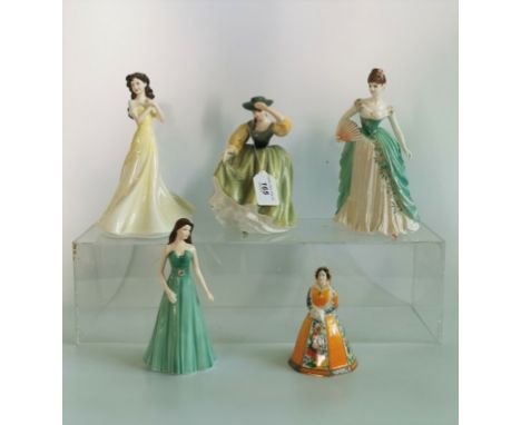 Three Royal Doulton figures to include: Buttercup HN2309, Leo HN5340 and Catherine HN4040, together with a Coalport figure An