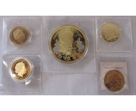 Large 2013 70 mm proof coin with Swarovski of Princess Diana - Portrait of a Princess and 4 40 mm proof coins of Queen Elizab
