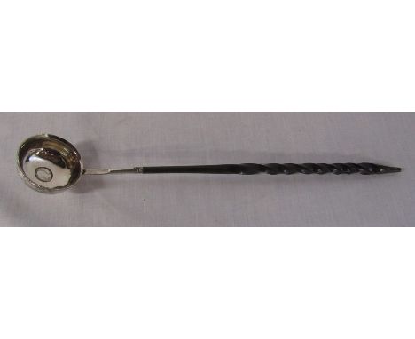 White metal ladle with George III 1762 three pence coin and twisted horse hair handle