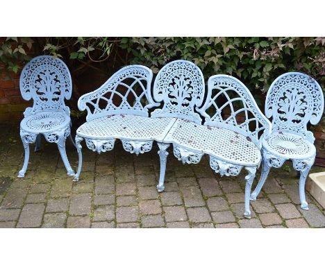 Ornate cast alloy garden bench and 2 chairs