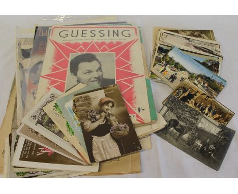 Selection of mixed topographical and greetings postcards and vintage sheet music