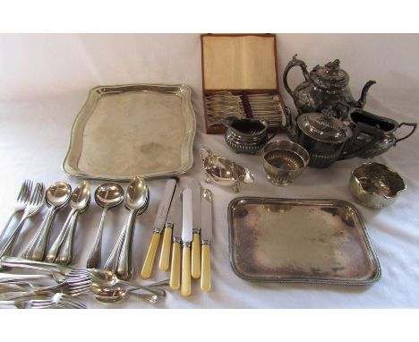 Various silver plate inc tray, tea service and cutlery