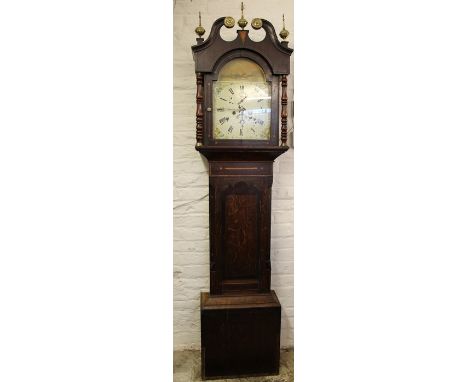 19th c. oak and mahogany 8 day longcase clock (case locked)