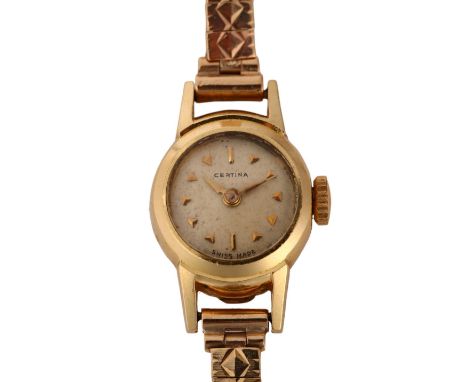 CERTINA - a lady's Swiss 18ct gold mechanical bracelet watch, circa 1960s, silvered dial with applied gilt arrowhead hour mar