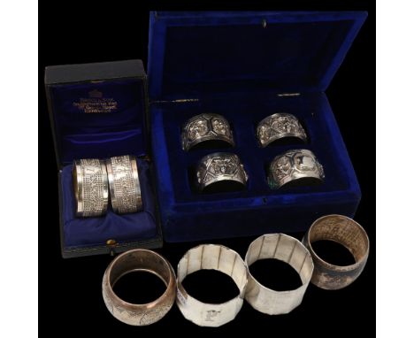 10 silver napkin rings, including Iraqi niello example, cased set of 4 Indian deity examples, 9oz totalLot sold as seen unles