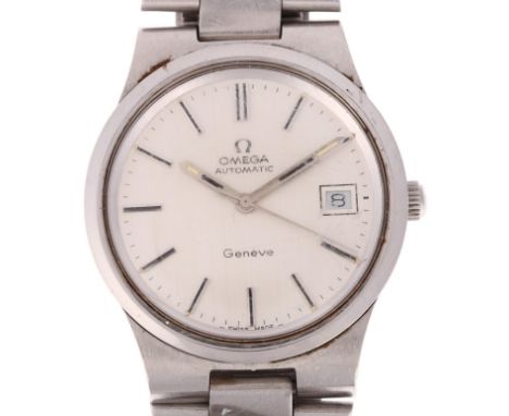OMEGA - a stainless steel Geneve automatic calendar bracelet watch, ref. 166.0173, circa 1972, silvered dial with applied bat