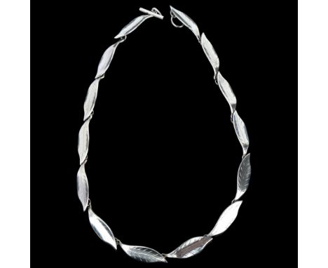 ULRICH - a Danish modernist sterling silver leaf panel necklace, 36cm, 20.1gNo damage or repair, only light surface wear 