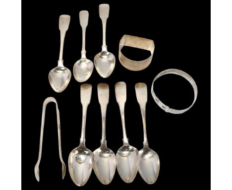 Various silver, including Fiddle pattern grapefruit spoons, napkin ring etc, 6.7oz weighableLot sold as seen unless specific 