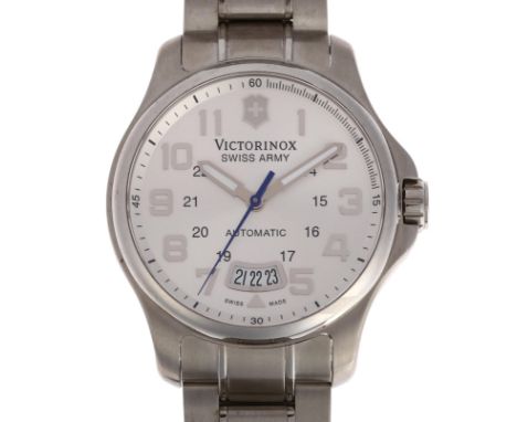 VICTORINOX - a stainless steel Swiss Army Officer's automatic calendar bracelet watch, ref. 241372, silvered dial with applie