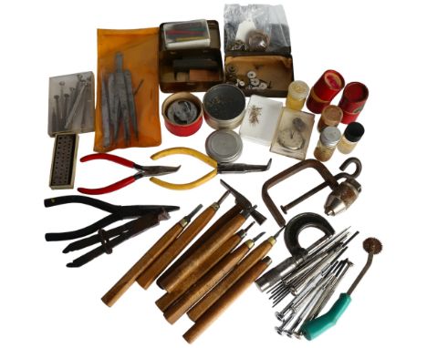 Various watchmaker's tools and parts, including pliers, Precista tweezers, Pioneer movement holder etcLot sold as seen unless