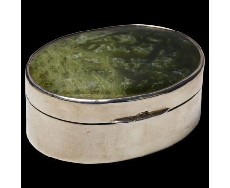 An Edwardian silver serpentine marble snuffbox, maker RD&S, Birmingham 1904, 8cm x 6cm, 4.6oz grossSide panel has 1 small den