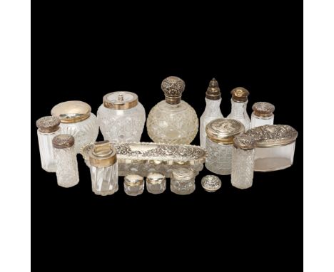 Various silver, including glass dressing table perfume and powder jars, boxes etc, 8oz weighableLot sold as seen unless speci