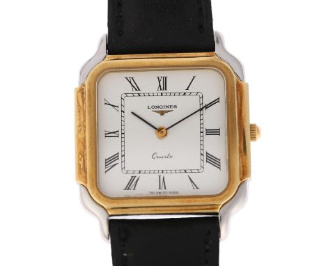 LONGINES - a gold plated stainless steel quartz wristwatch, ref. 761-6268, circa 1983, white dial with Roman numeral hour mar