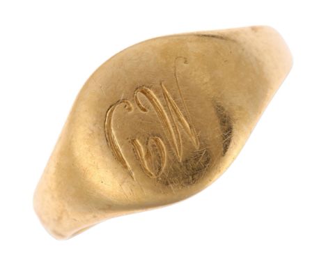 An early 20th century 18ct gold signet ring, maker JH, Birmingham 1924, setting height 8.7mm, size I, 2.1gRing slightly off-r