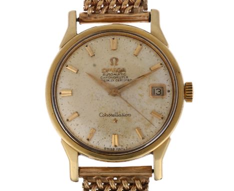 OMEGA - a gold plated stainless steel Constellation calendar automatic bracelet watch, ref. 168.005, circa 1966, silvered dia