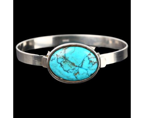 HERMANN SIERSBOL - a Danish modernist sterling silver turquoise matrix torque bangle, setting height 21.3mm, internal circumf
