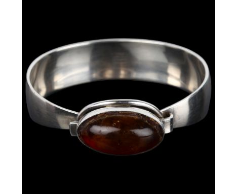 NIELS ERIK FROM - a Danish modernist sterling silver amber torque bangle, setting height 18.3mm, internal circumference 16cm,