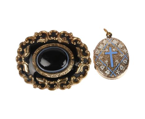 2 Victorian memorial pendants and brooches, pendants 33mm, brooch 44.8mm, 29.2g grossLot sold as seen unless specific item(s)